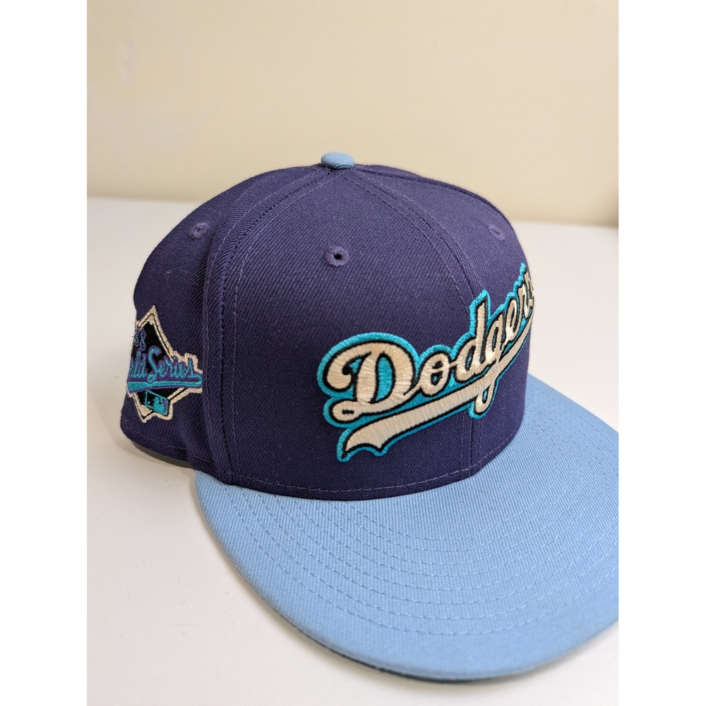 New Era Dodgers Fitted Hat 7 3/8 Purple Blue 59Fifty 1988 World Series Patch